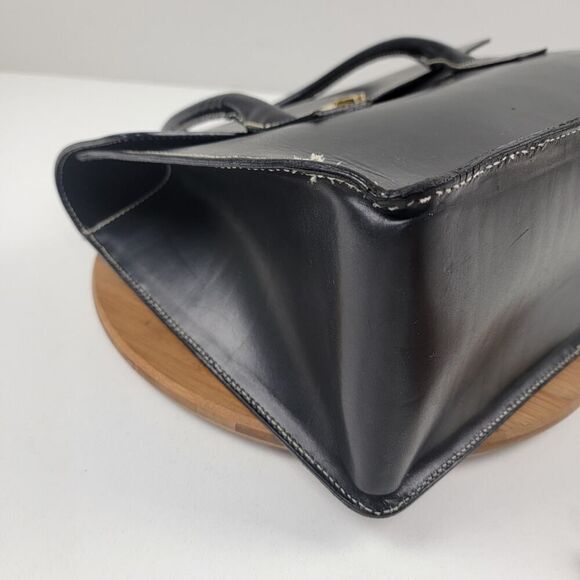 Lamberston Truex Boxcar Black Leather Handbag Bag Purse Italy - Picture 7 of 16